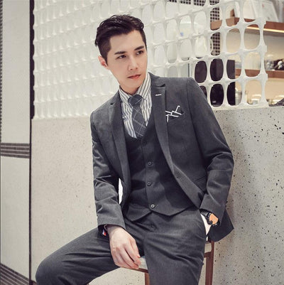 2021 autumn men's suit suit banquet groom dress solid color slim single-breasted suit three-piece men's suit - ItemBear.com