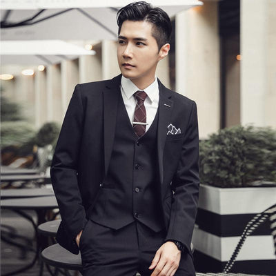 2021 autumn men's suit suit banquet groom dress solid color slim single-breasted suit three-piece men's suit - ItemBear.com