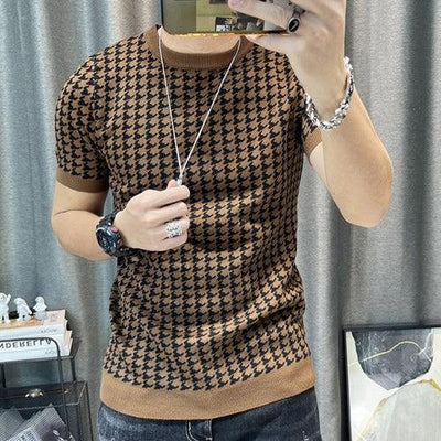 2022 Spring Short Sleeve Sweater T-shirt Men Plaid Knitted Thickened - Premium Other from AliExpress Winners - Just $144.47! Shop now at ItemBear.com