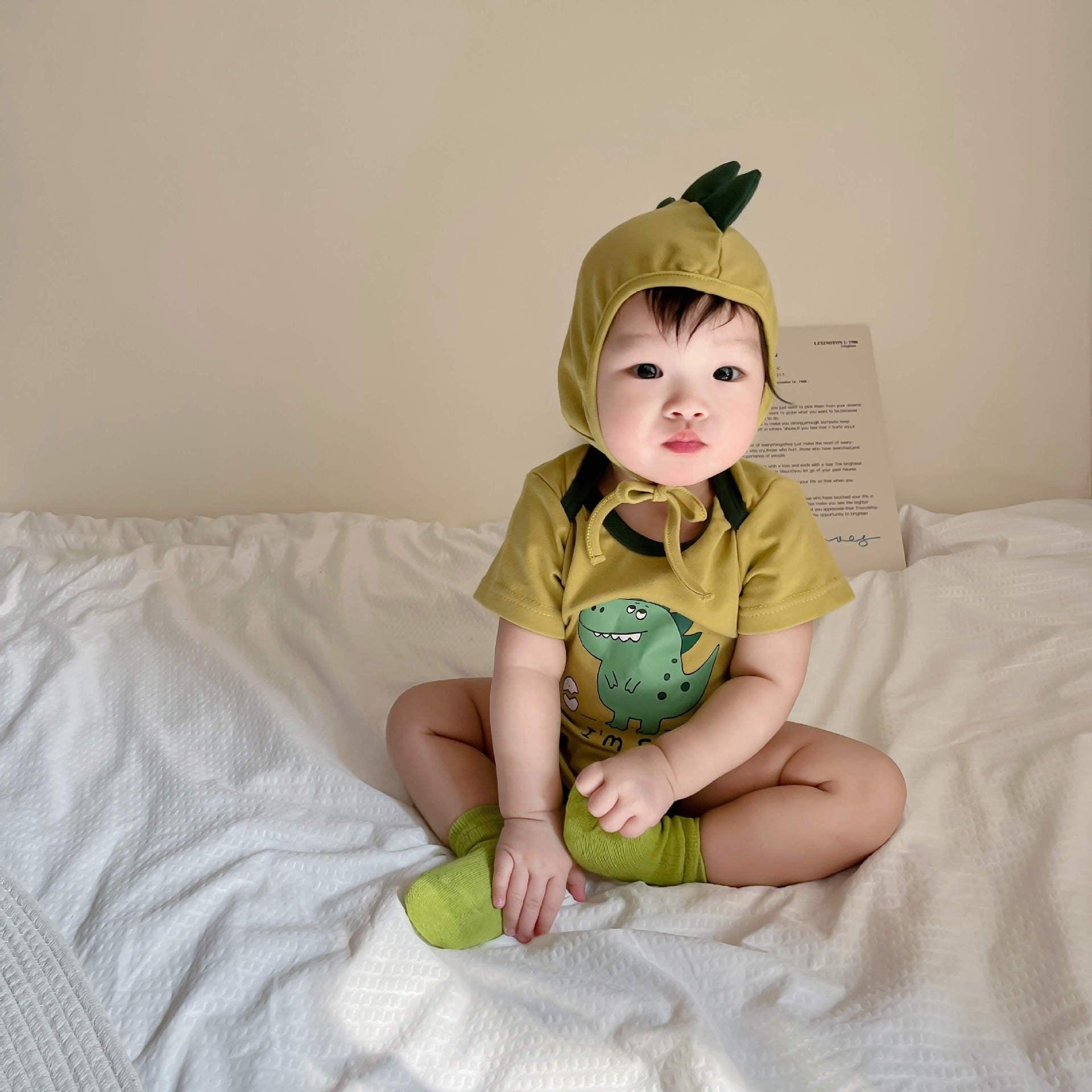 23 summer new Korean version of children's jumpsuit ins style dinosaur print romper suit baby fart suit - ItemBear.com