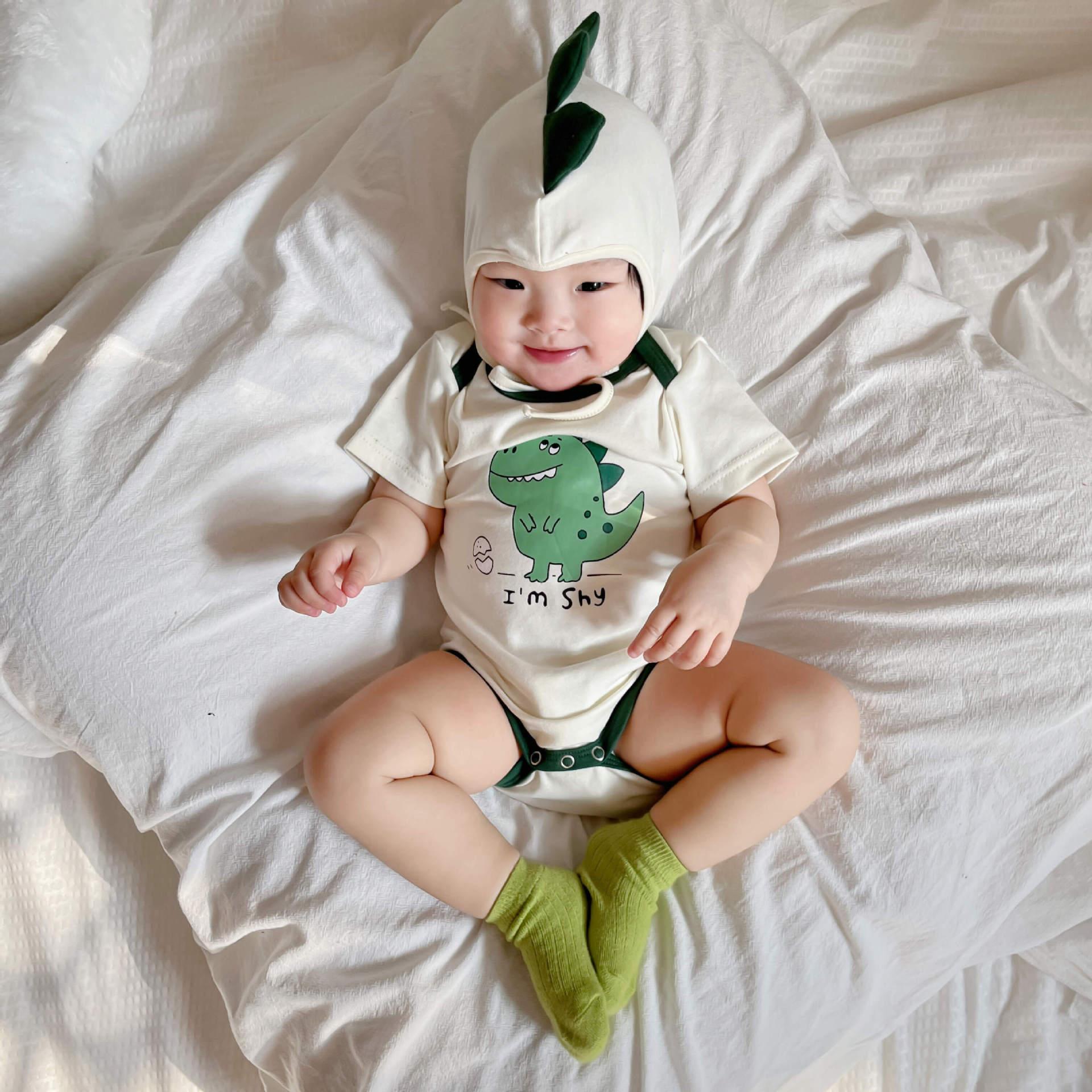 23 summer new Korean version of children's jumpsuit ins style dinosaur print romper suit baby fart suit - ItemBear.com