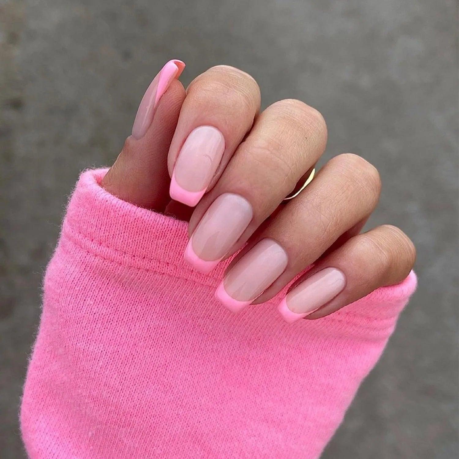 24Pcs Middle Length Ballerina Nude Pink Color False Nails Design With Heart Pattern DIY Artificial Fake Nails With Press Glue - ItemBear.com