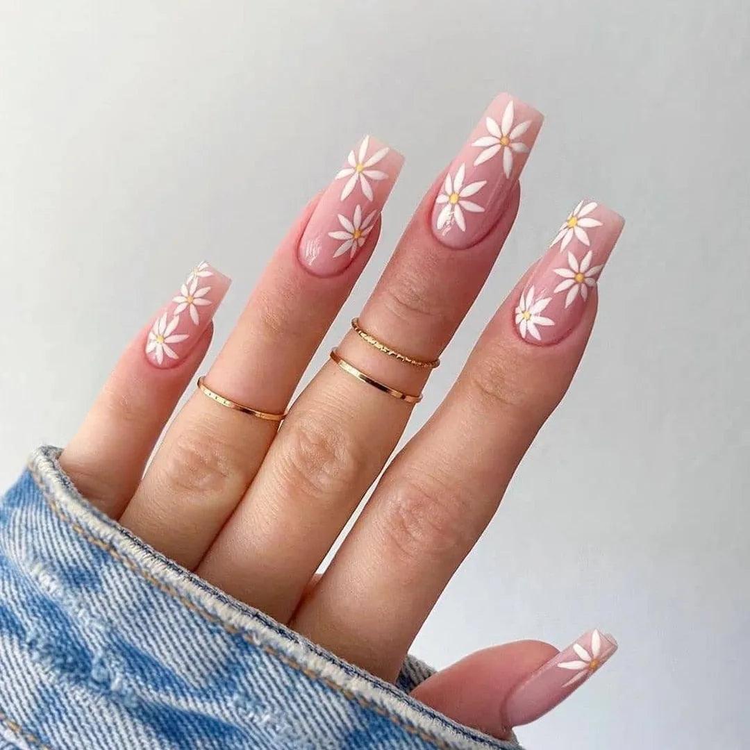 24Pcs Middle Length Ballerina Nude Pink Color False Nails Design With Heart Pattern DIY Artificial Fake Nails With Press Glue - ItemBear.com
