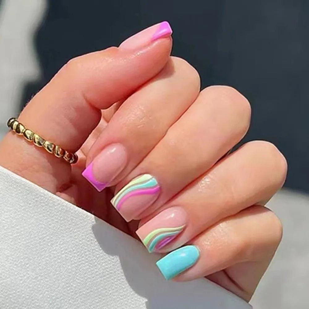 24Pcs Middle Length Ballerina Nude Pink Color False Nails Design With Heart Pattern DIY Artificial Fake Nails With Press Glue - ItemBear.com