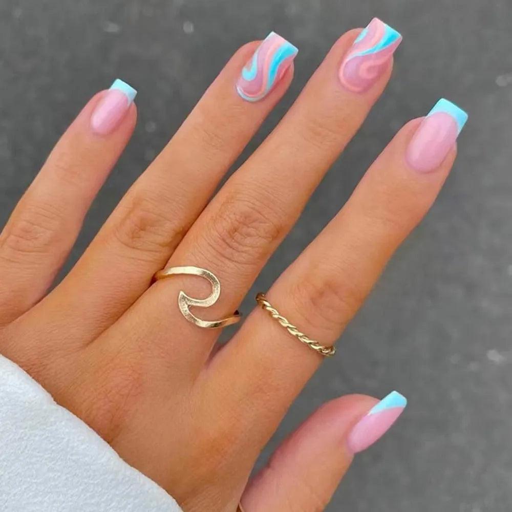 24Pcs Middle Length Ballerina Nude Pink Color False Nails Design With Heart Pattern DIY Artificial Fake Nails With Press Glue - ItemBear.com
