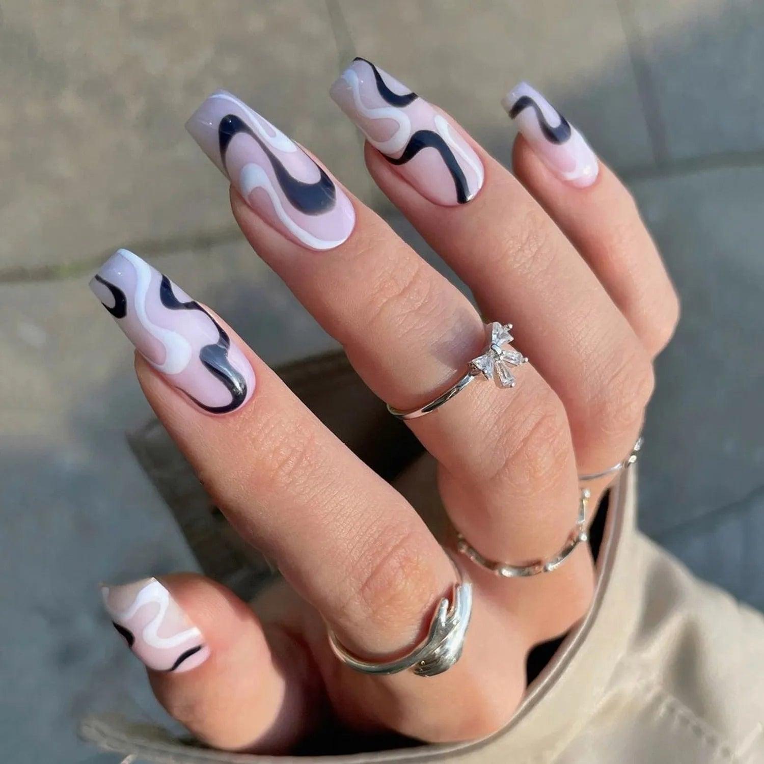 24Pcs Middle Length Ballerina Nude Pink Color False Nails Design With Heart Pattern DIY Artificial Fake Nails With Press Glue - ItemBear.com