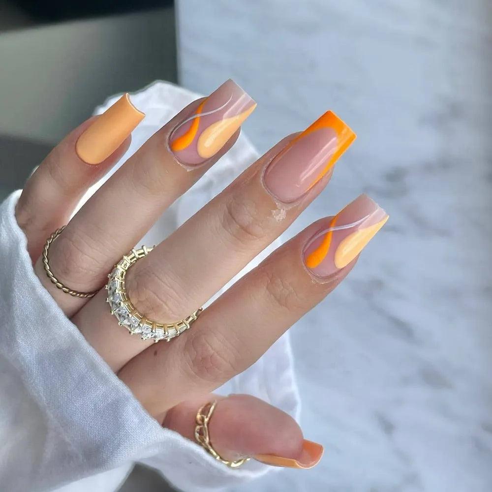 24Pcs Middle Length Ballerina Nude Pink Color False Nails Design With Heart Pattern DIY Artificial Fake Nails With Press Glue - ItemBear.com