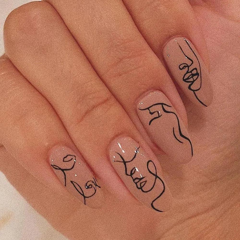 24Pcs Middle Length Ballerina Nude Pink Color False Nails Design With Heart Pattern DIY Artificial Fake Nails With Press Glue - ItemBear.com