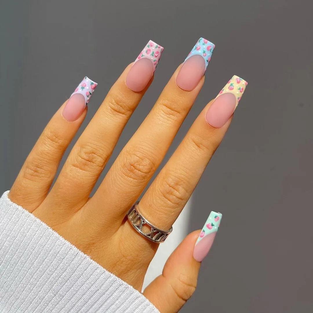 24Pcs Middle Length Ballerina Nude Pink Color False Nails Design With Heart Pattern DIY Artificial Fake Nails With Press Glue - ItemBear.com