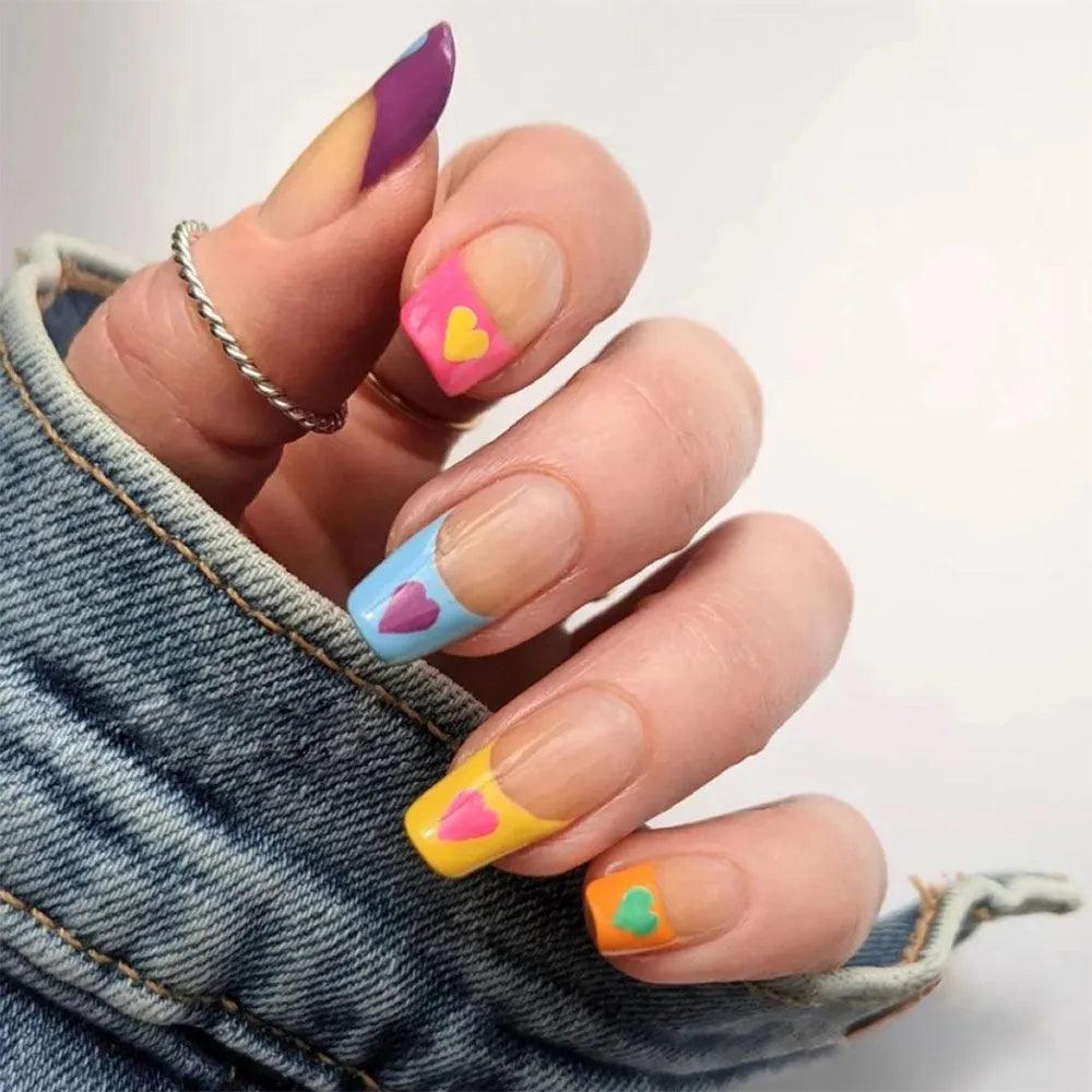 24Pcs Middle Length Ballerina Nude Pink Color False Nails Design With Heart Pattern DIY Artificial Fake Nails With Press Glue - ItemBear.com