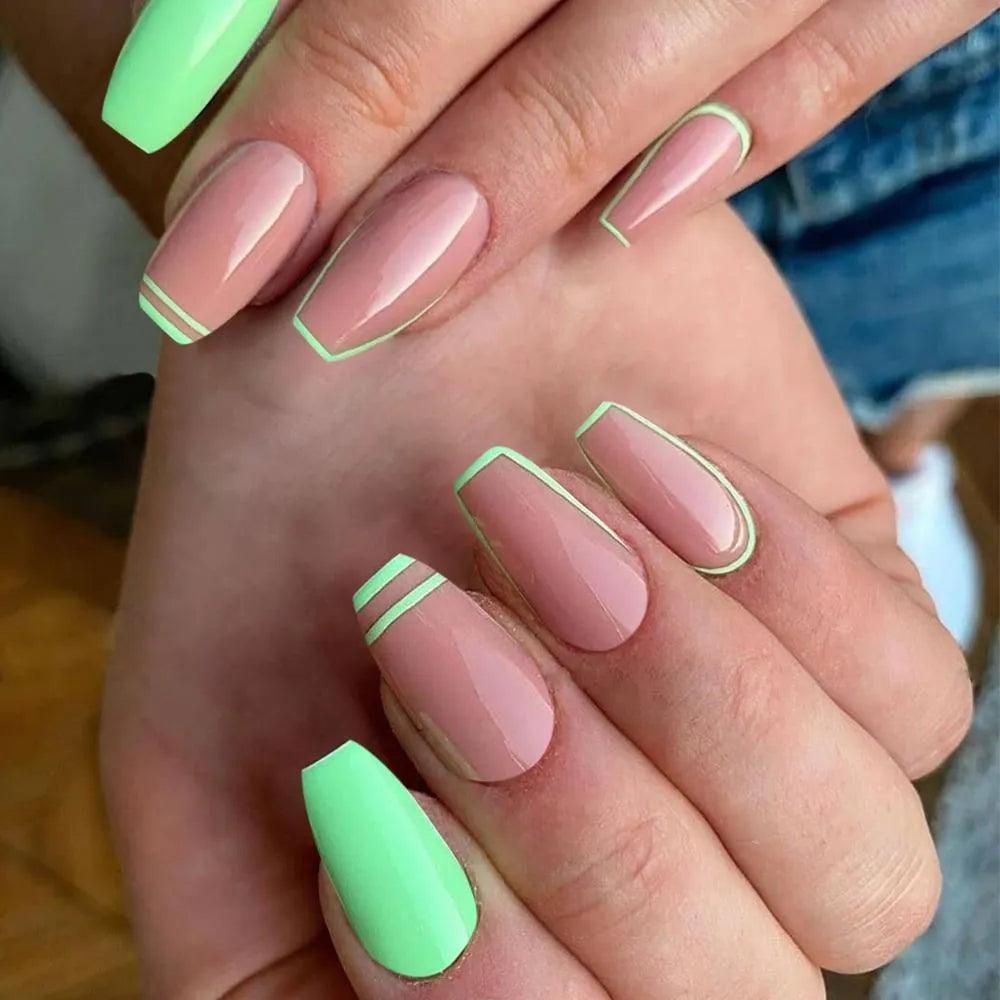 24Pcs Middle Length Ballerina Nude Pink Color False Nails Design With Heart Pattern DIY Artificial Fake Nails With Press Glue - ItemBear.com