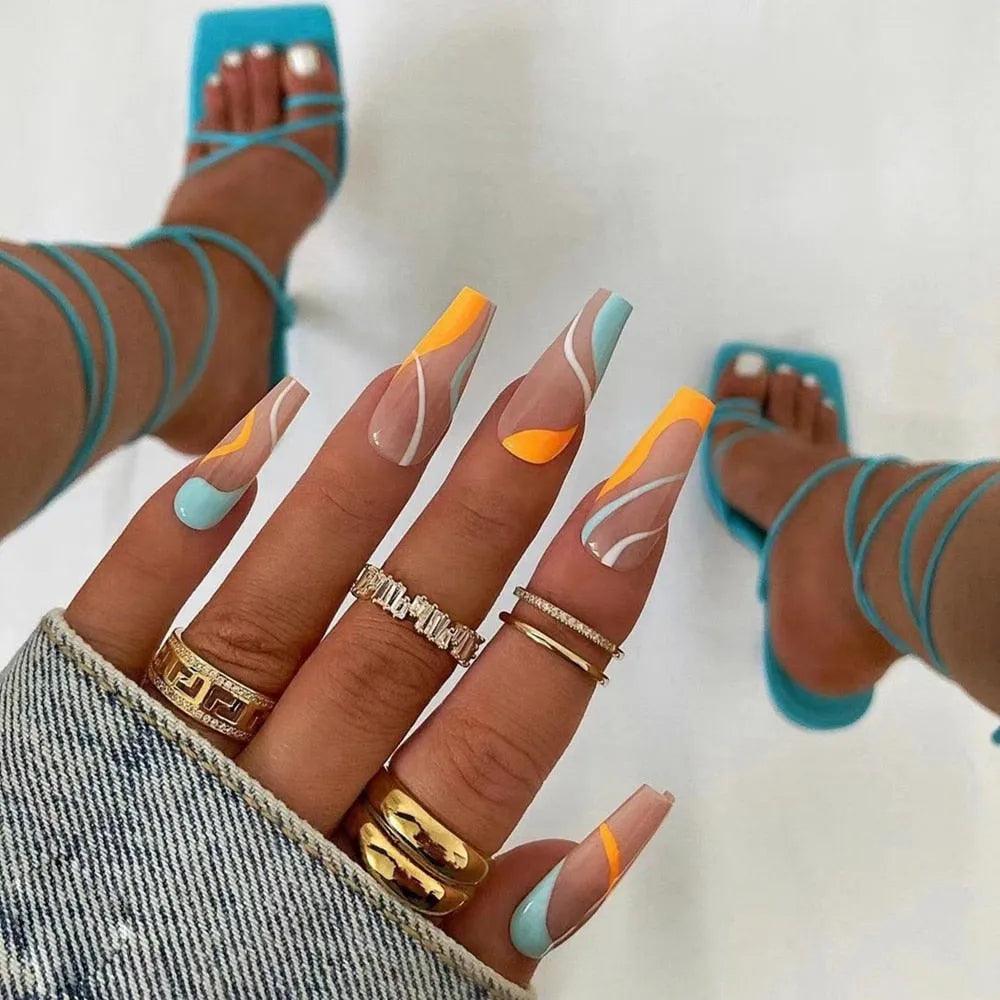 24Pcs Middle Length Ballerina Nude Pink Color False Nails Design With Heart Pattern DIY Artificial Fake Nails With Press Glue - ItemBear.com