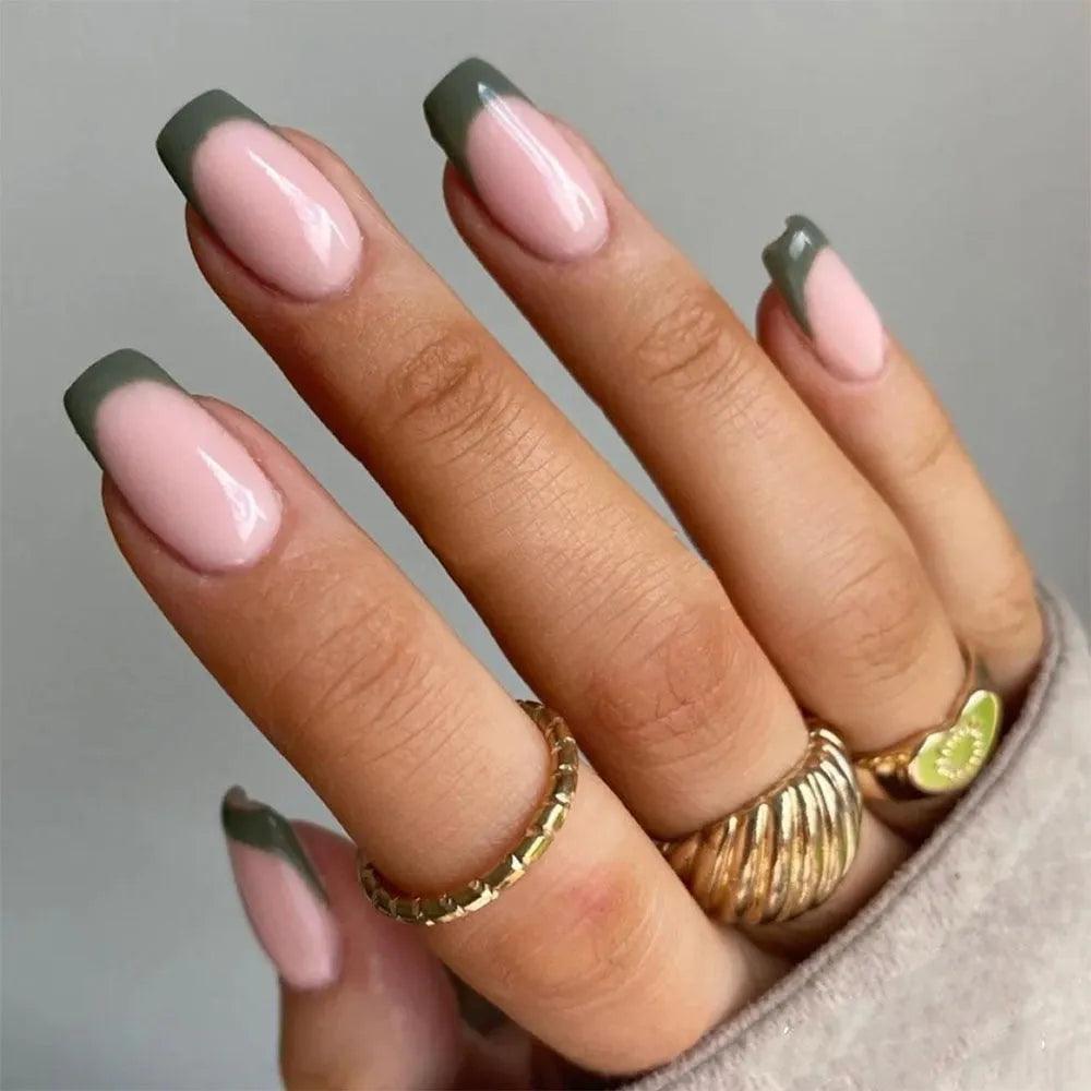 24Pcs Middle Length Ballerina Nude Pink Color False Nails Design With Heart Pattern DIY Artificial Fake Nails With Press Glue - ItemBear.com