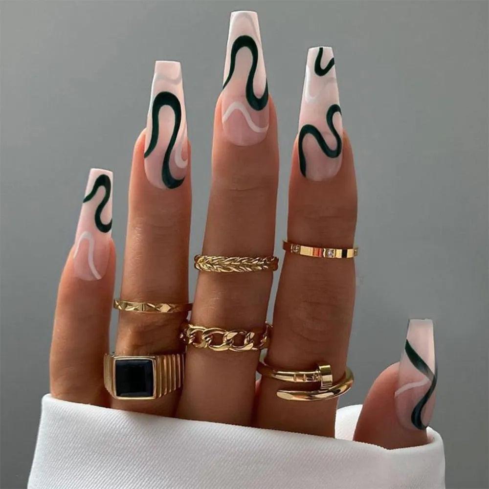 24Pcs Middle Length Ballerina Nude Pink Color False Nails Design With Heart Pattern DIY Artificial Fake Nails With Press Glue - ItemBear.com