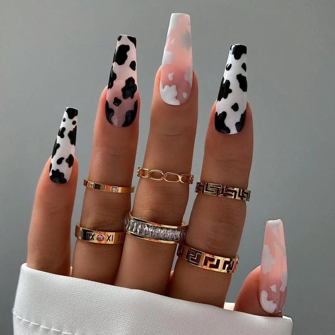24Pcs Middle Length Ballerina Nude Pink Color False Nails Design With Heart Pattern DIY Artificial Fake Nails With Press Glue - ItemBear.com