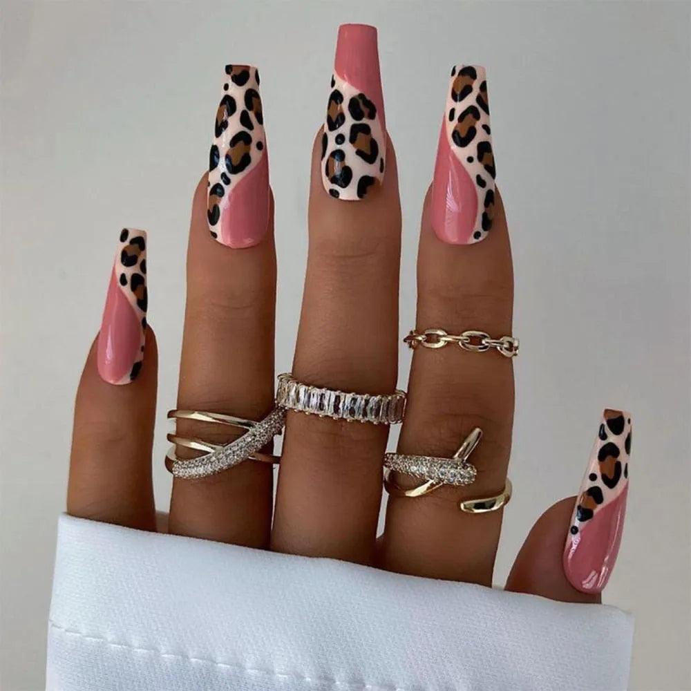 24Pcs Middle Length Ballerina Nude Pink Color False Nails Design With Heart Pattern DIY Artificial Fake Nails With Press Glue - ItemBear.com