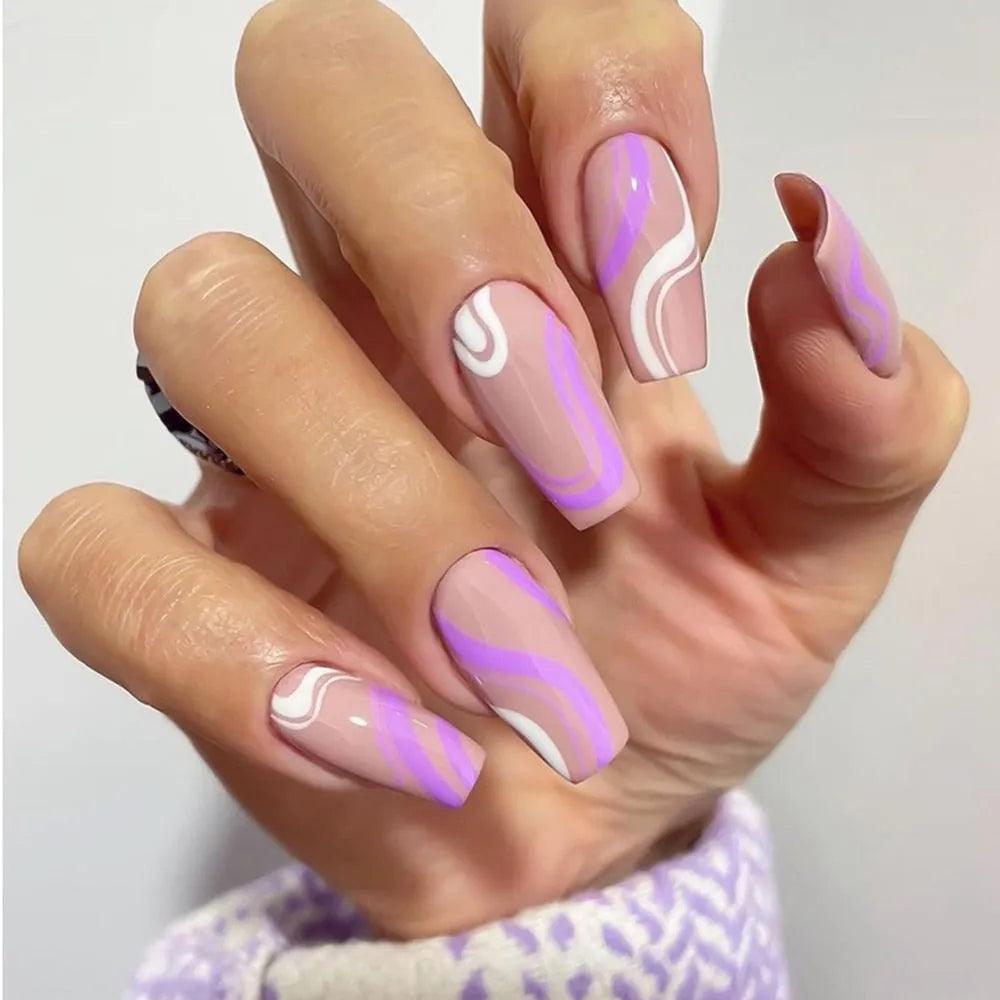 24Pcs Middle Length Ballerina Nude Pink Color False Nails Design With Heart Pattern DIY Artificial Fake Nails With Press Glue - ItemBear.com