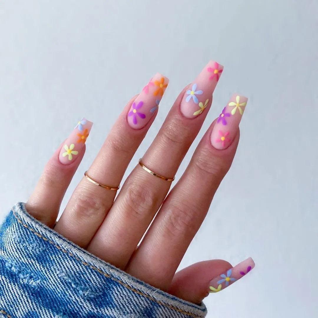 24Pcs Middle Length Ballerina Nude Pink Color False Nails Design With Heart Pattern DIY Artificial Fake Nails With Press Glue - ItemBear.com