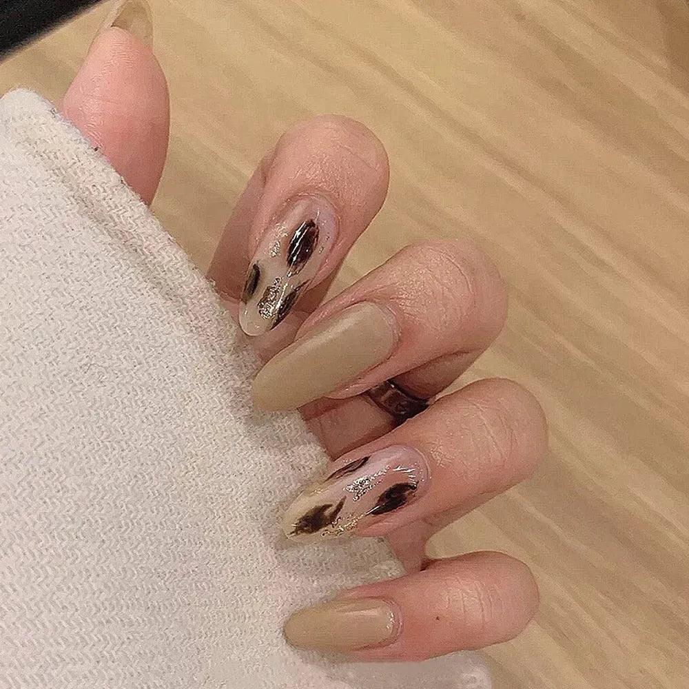 24Pcs Middle Length Ballerina Nude Pink Color False Nails Design With Heart Pattern DIY Artificial Fake Nails With Press Glue - ItemBear.com