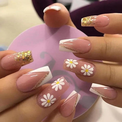 24Pcs Middle Length Ballerina Nude Pink Color False Nails Design With Heart Pattern DIY Artificial Fake Nails With Press Glue - ItemBear.com