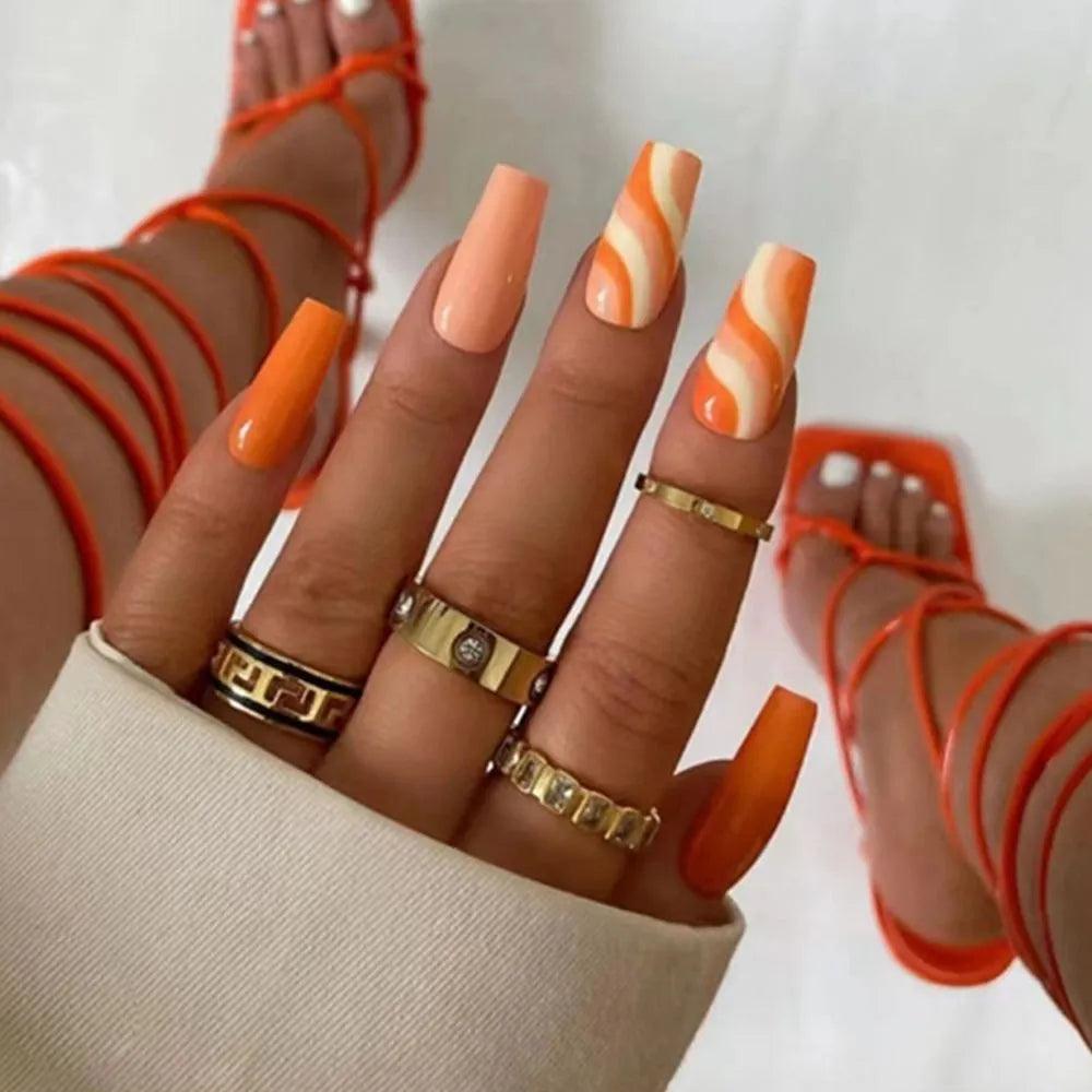 24Pcs Middle Length Ballerina Nude Pink Color False Nails Design With Heart Pattern DIY Artificial Fake Nails With Press Glue - ItemBear.com