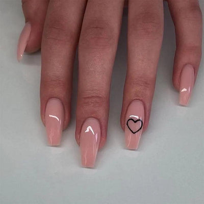 24Pcs Middle Length Ballerina Nude Pink Color False Nails Design With Heart Pattern DIY Artificial Fake Nails With Press Glue - ItemBear.com