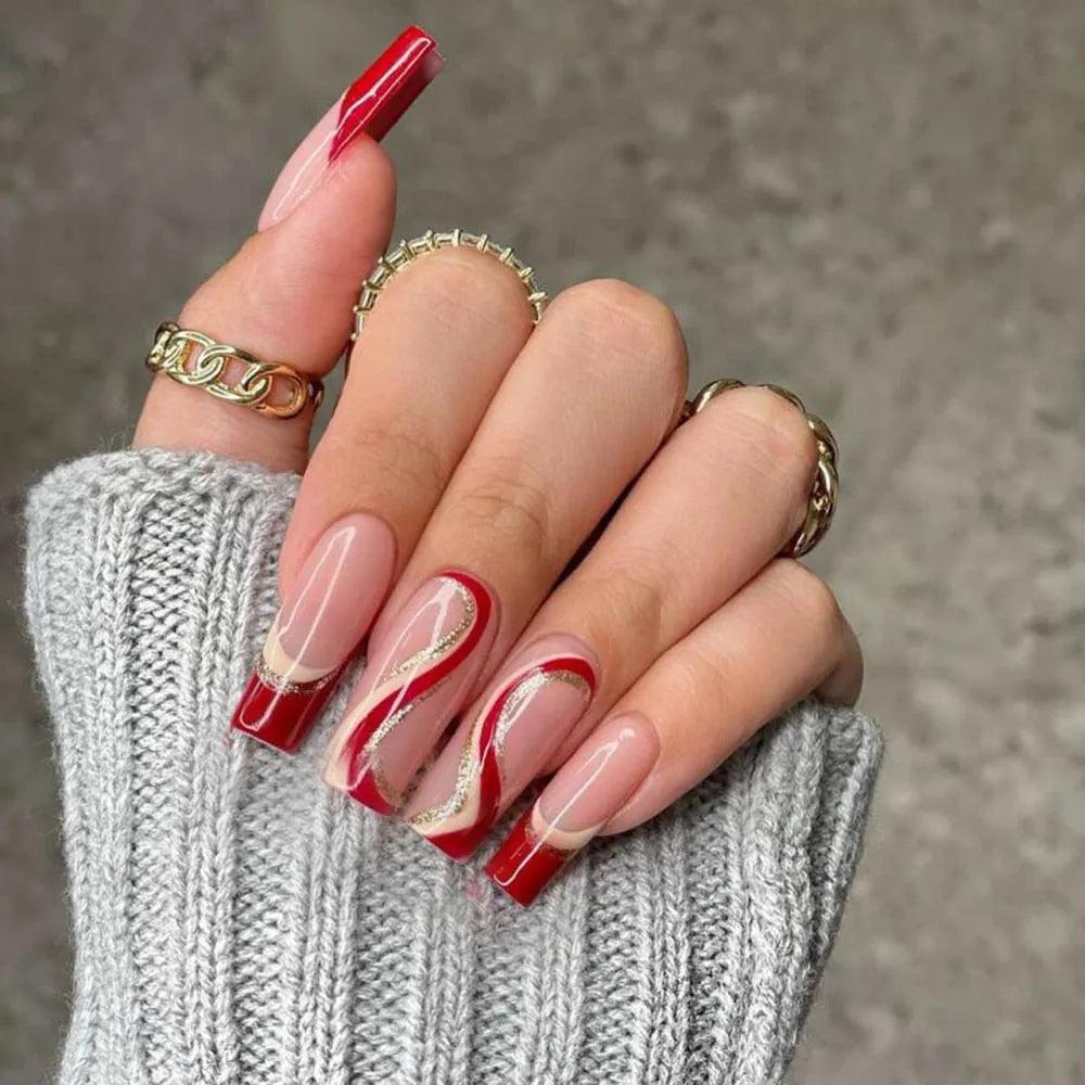 24Pcs Middle Length Ballerina Nude Pink Color False Nails Design With Heart Pattern DIY Artificial Fake Nails With Press Glue - ItemBear.com