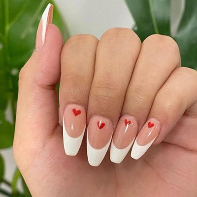 24Pcs Middle Length Ballerina Nude Pink Color False Nails Design With Heart Pattern DIY Artificial Fake Nails With Press Glue - ItemBear.com