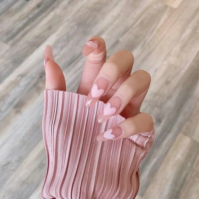 24Pcs Middle Length Ballerina Nude Pink Color False Nails Design With Heart Pattern DIY Artificial Fake Nails With Press Glue - ItemBear.com