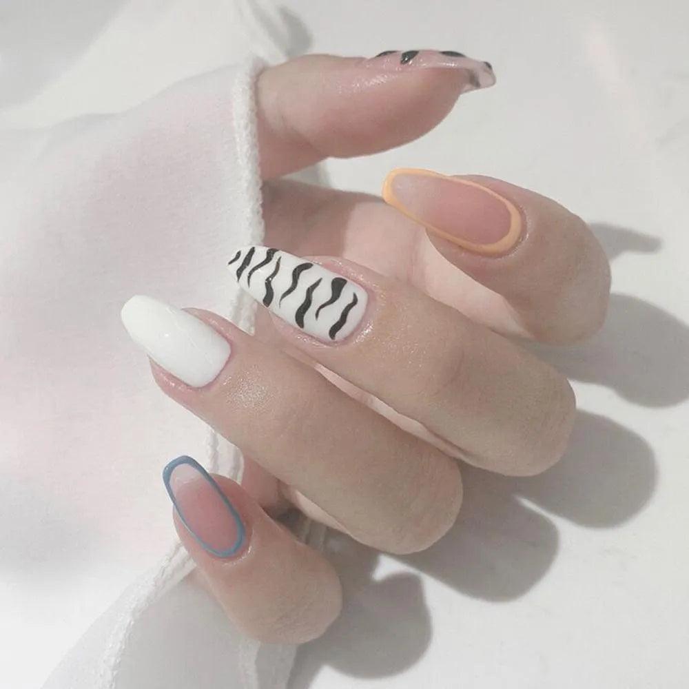 24Pcs Middle Length Ballerina Nude Pink Color False Nails Design With Heart Pattern DIY Artificial Fake Nails With Press Glue - ItemBear.com