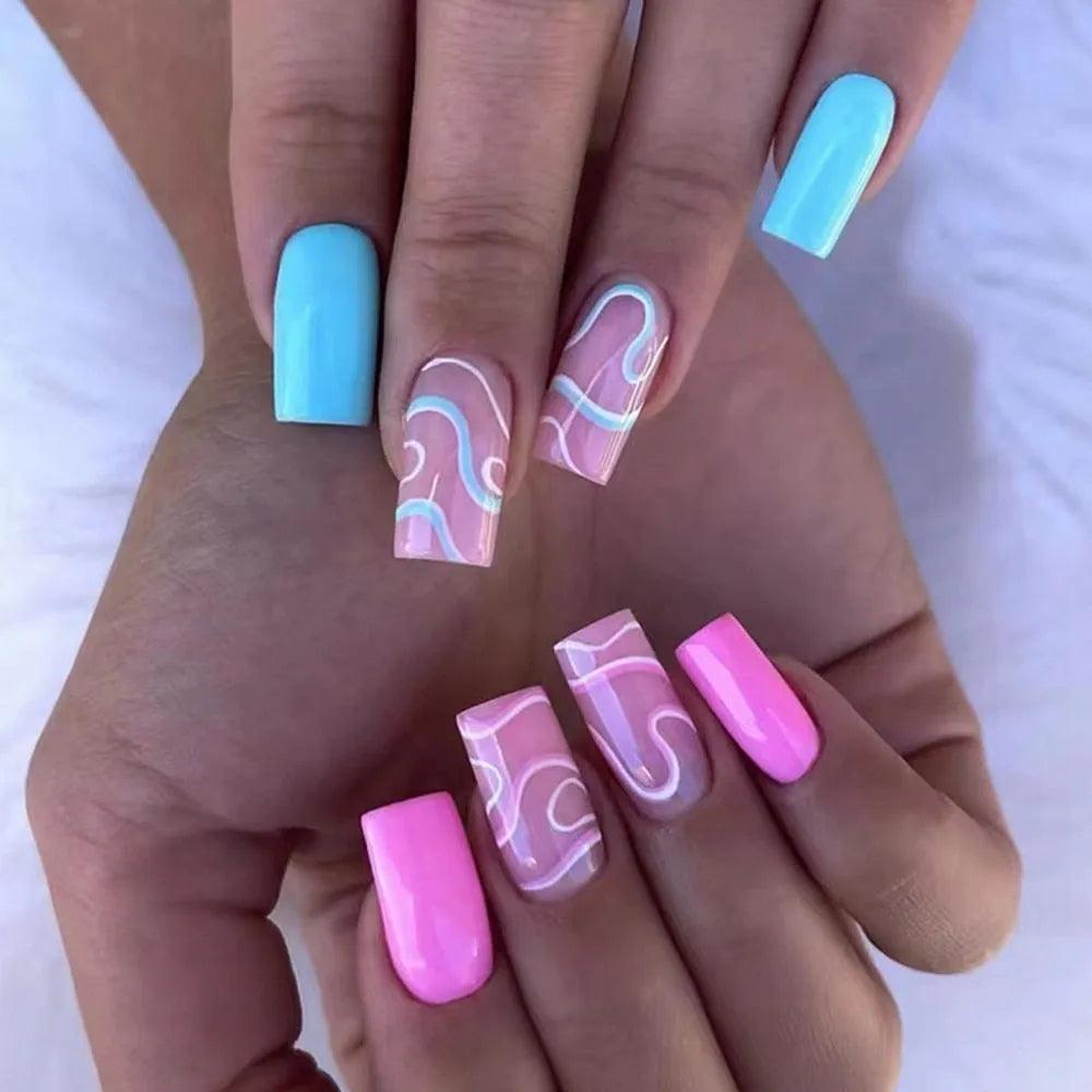 24Pcs Middle Length Ballerina Nude Pink Color False Nails Design With Heart Pattern DIY Artificial Fake Nails With Press Glue - ItemBear.com