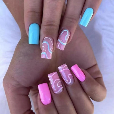 24Pcs Middle Length Ballerina Nude Pink Color False Nails Design With Heart Pattern DIY Artificial Fake Nails With Press Glue - ItemBear.com