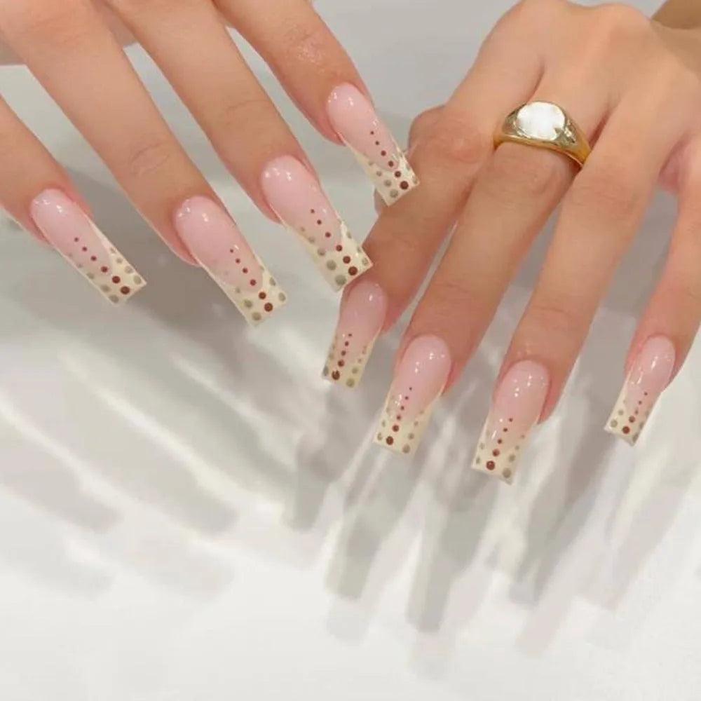 24Pcs Middle Length Ballerina Nude Pink Color False Nails Design With Heart Pattern DIY Artificial Fake Nails With Press Glue - ItemBear.com