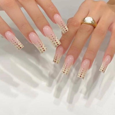 24Pcs Middle Length Ballerina Nude Pink Color False Nails Design With Heart Pattern DIY Artificial Fake Nails With Press Glue - ItemBear.com