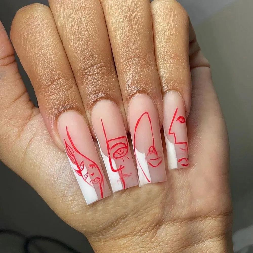 24Pcs Middle Length Ballerina Nude Pink Color False Nails Design With Heart Pattern DIY Artificial Fake Nails With Press Glue - ItemBear.com