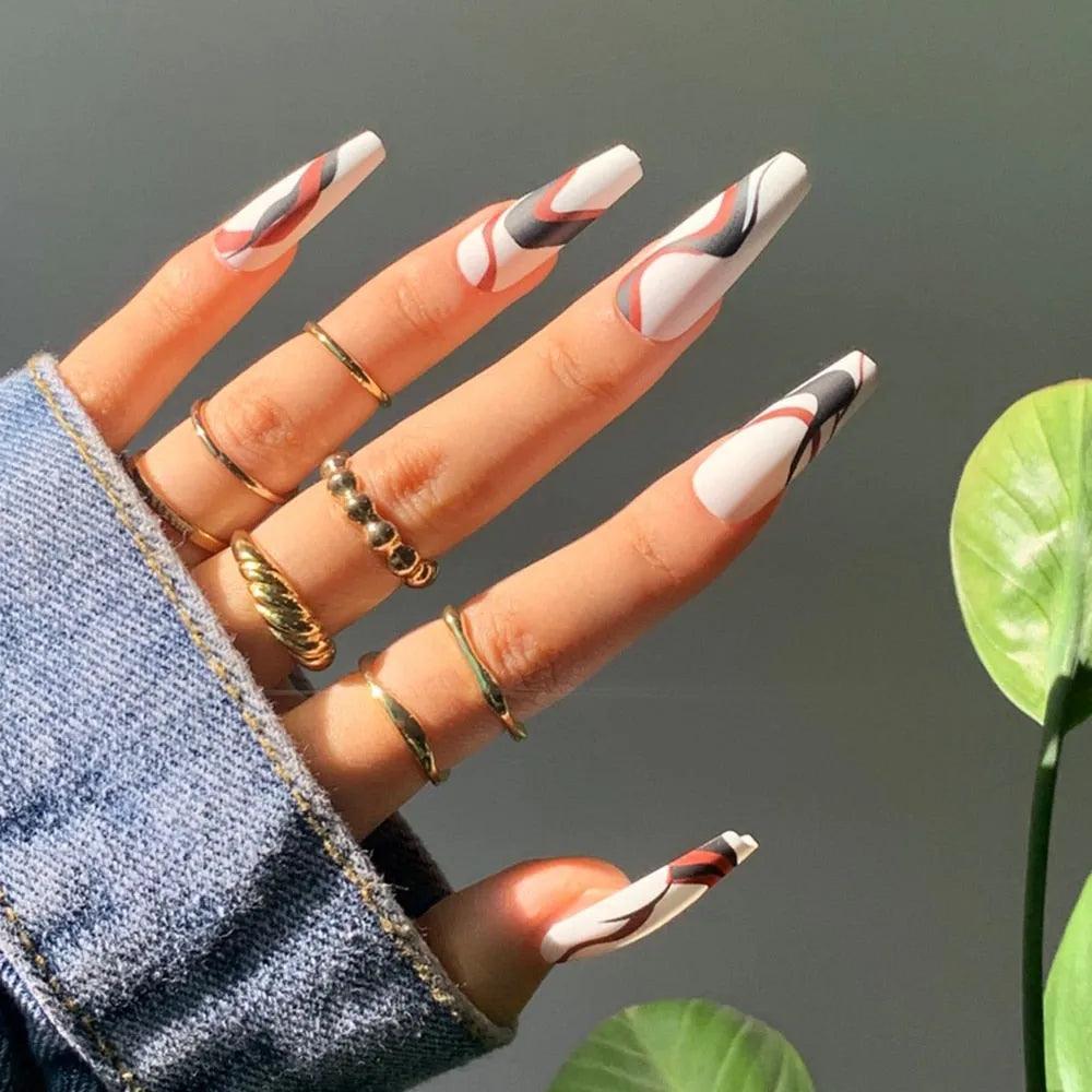 24Pcs Middle Length Ballerina Nude Pink Color False Nails Design With Heart Pattern DIY Artificial Fake Nails With Press Glue - ItemBear.com