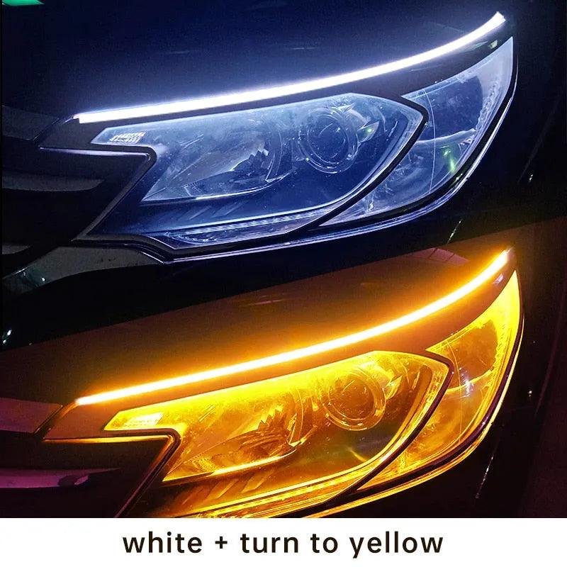 2pcs LED DRL Car Daytime Running Light Flexible Waterproof Strip Auto Headlights White Turn Signal Yellow Brake Flow Lights 12V - ItemBear.com