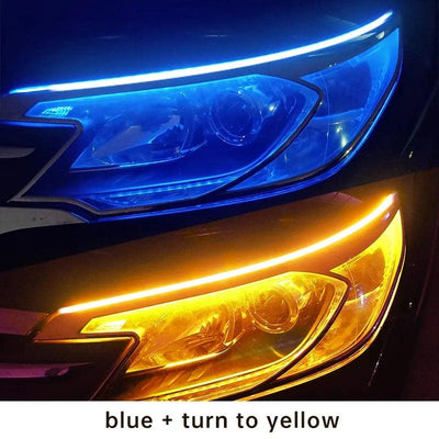 2pcs LED DRL Car Daytime Running Light Flexible Waterproof Strip Auto Headlights White Turn Signal Yellow Brake Flow Lights 12V - ItemBear.com