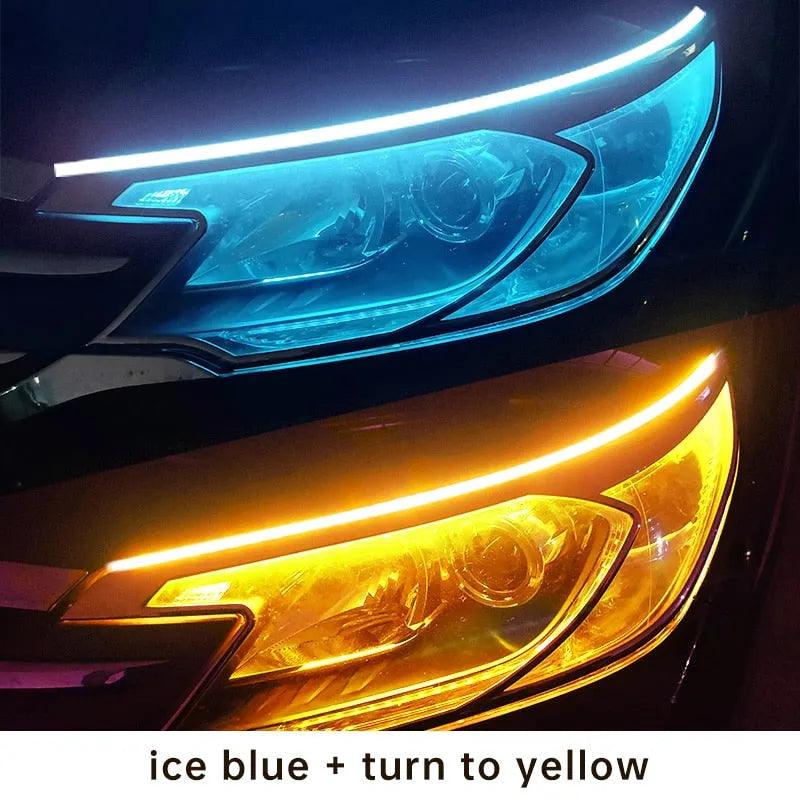 2pcs LED DRL Car Daytime Running Light Flexible Waterproof Strip Auto Headlights White Turn Signal Yellow Brake Flow Lights 12V - ItemBear.com