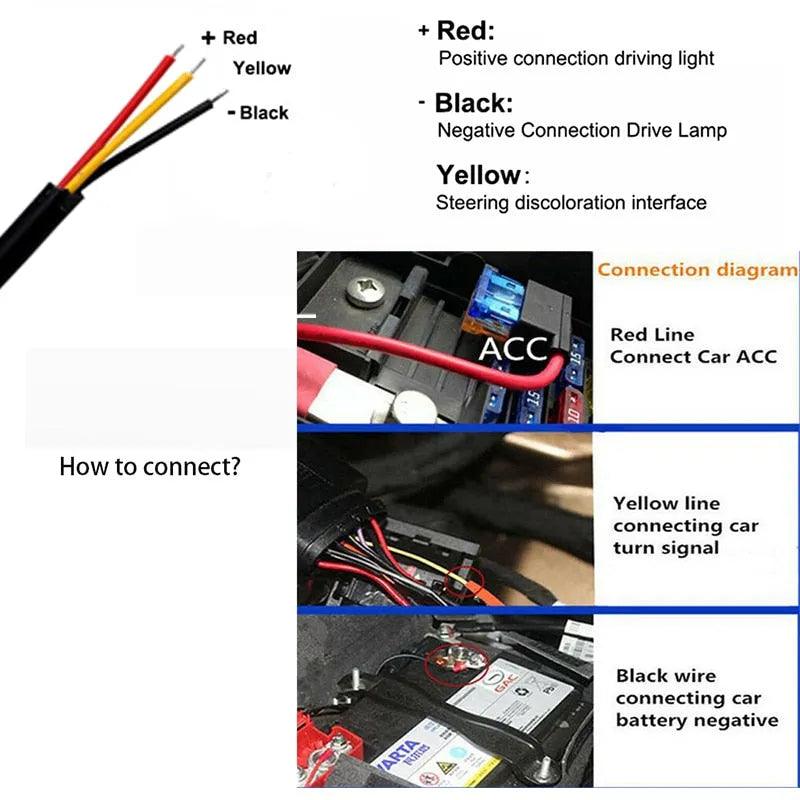 2pcs LED DRL Car Daytime Running Light Flexible Waterproof Strip Auto Headlights White Turn Signal Yellow Brake Flow Lights 12V - ItemBear.com