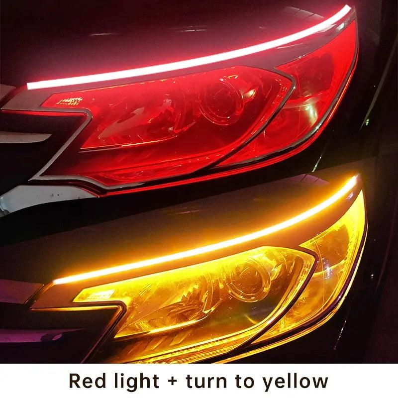 2pcs LED DRL Car Daytime Running Light Flexible Waterproof Strip Auto Headlights White Turn Signal Yellow Brake Flow Lights 12V - ItemBear.com