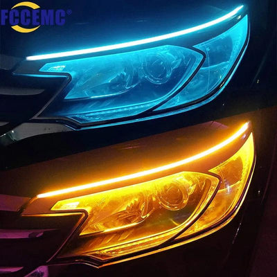 2pcs LED DRL Car Daytime Running Light Flexible Waterproof Strip Auto Headlights White Turn Signal Yellow Brake Flow Lights 12V - ItemBear.com
