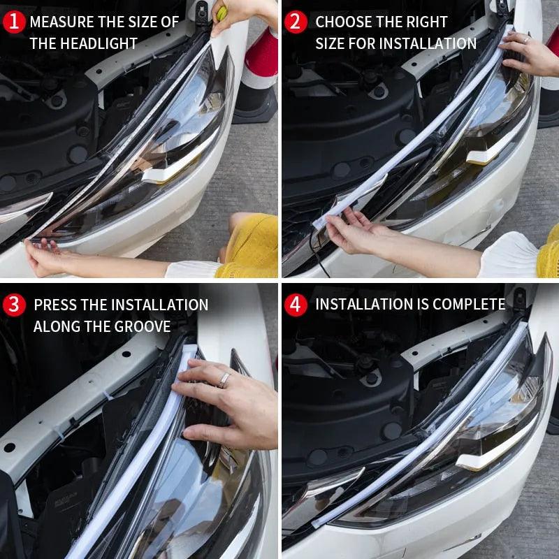 2pcs LED DRL Car Daytime Running Light Flexible Waterproof Strip Auto Headlights White Turn Signal Yellow Brake Flow Lights 12V - ItemBear.com