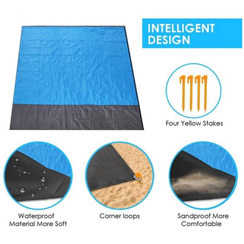 2x2.1m Waterproof Pocket Beach Blanket Folding Camping Mat Mattress Portable Lightweight Mat Outdoor Picnic Mat Sand Beach Mat - ItemBear.com