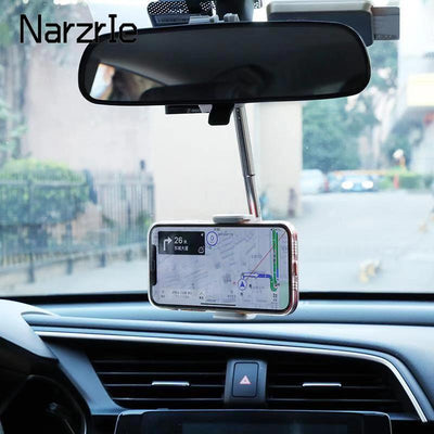 360 Degrees Car Rearview Mirror Mount Phone Holder For iPhone 12 GPS Seat Smartphone Car Phone Holder Stand Adjustable Support - ItemBear.com