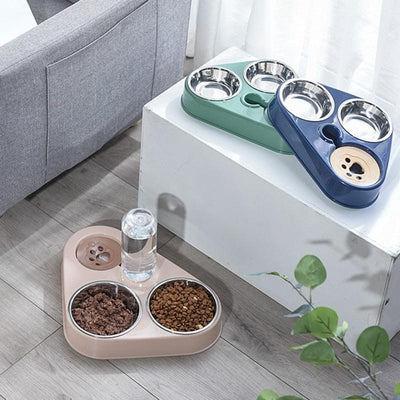 500ML Dog Bowl Cat Feeder Bowl With Dog Water Bottle Automatic Drinking Pet Bowl Cat Food Bowl Pet Stainless Steel Double 3 Bowl - ItemBear.com