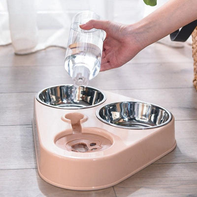 500ML Dog Bowl Cat Feeder Bowl With Dog Water Bottle Automatic Drinking Pet Bowl Cat Food Bowl Pet Stainless Steel Double 3 Bowl - ItemBear.com