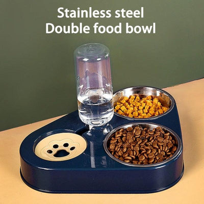 500ML Dog Bowl Cat Feeder Bowl With Dog Water Bottle Automatic Drinking Pet Bowl Cat Food Bowl Pet Stainless Steel Double 3 Bowl - ItemBear.com