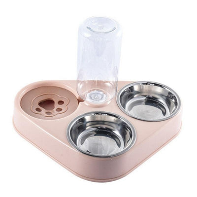 500ML Dog Bowl Cat Feeder Bowl With Dog Water Bottle Automatic Drinking Pet Bowl Cat Food Bowl Pet Stainless Steel Double 3 Bowl - ItemBear.com