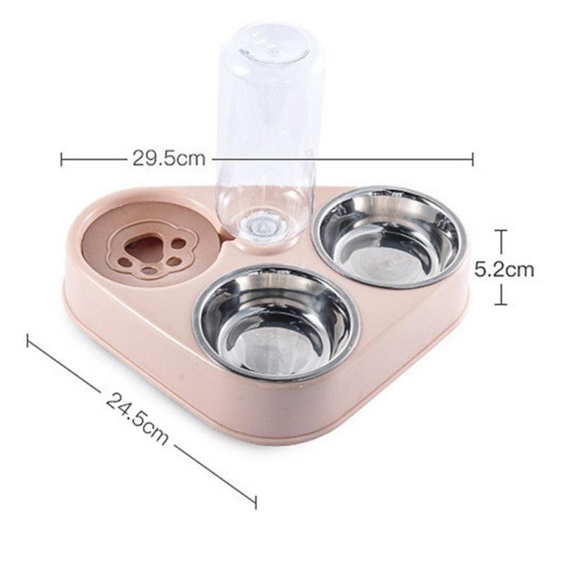 500ML Dog Bowl Cat Feeder Bowl With Dog Water Bottle Automatic Drinking Pet Bowl Cat Food Bowl Pet Stainless Steel Double 3 Bowl - ItemBear.com